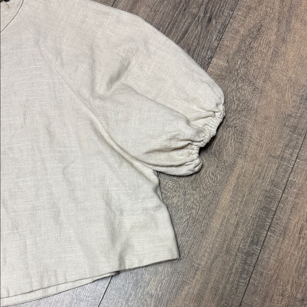 NWOT House of Harlow 1960 Linen Rayon Cream Balloon Sleeve Top - Picture 4 of 9